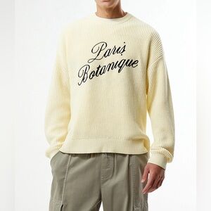 PACSUN Cream EMBROIDERED Ribbed KnitCrewneck Sweater MEN SIZE M